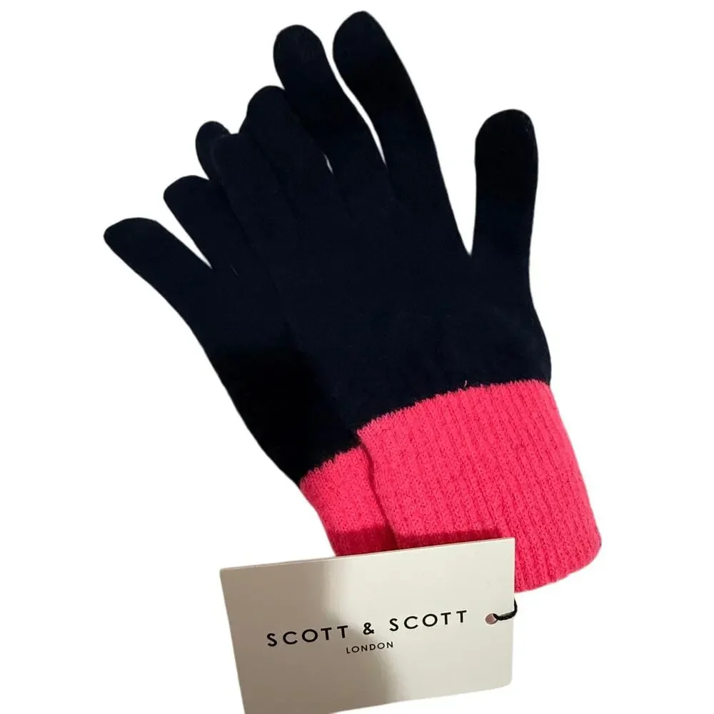 Scott & Scott London Colorblock Gloves - Black & Pink - NWT